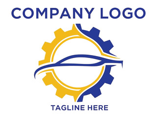 Automotive Emblem: A stylized emblem for a company logo featuring a gear with a car silhouette and tagline.