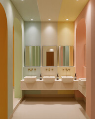 Vibrant Sensory-Inclusive Restroom — Neurodivergent-Friendly Washroom with Pastel Color Zones and Soft Lighting