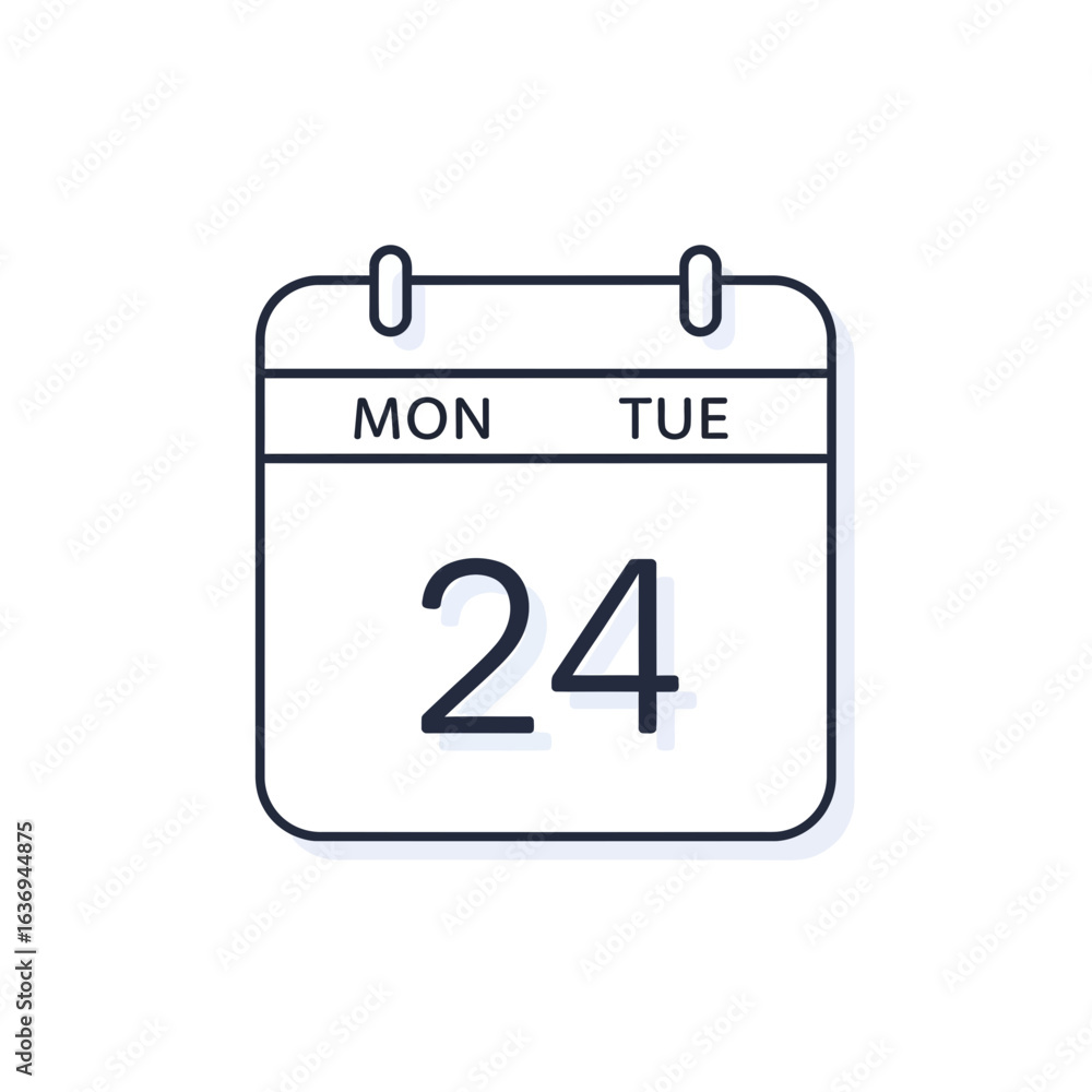 Poster calendar icon showing day twenty four and days of week.