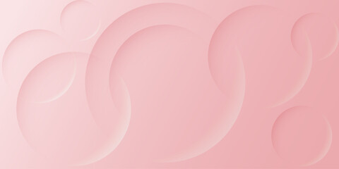 A soft pink gradient background decorated with translucent circles of various sizes, creating a three-dimensional effect. The light is soft and even, enhancing the texture and smooth curves.