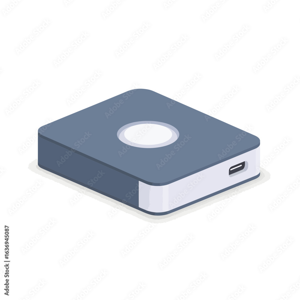 Poster Small square electronic device with a white circular indicator.