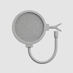 Fototapeta premium A gray pop filter with a flexible gooseneck arm on a light gray background.
