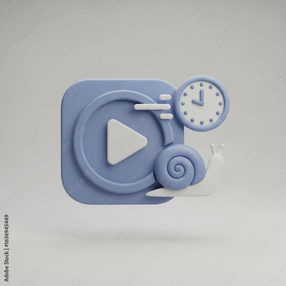Poster 3d icon of a play button with a clock and spiral.