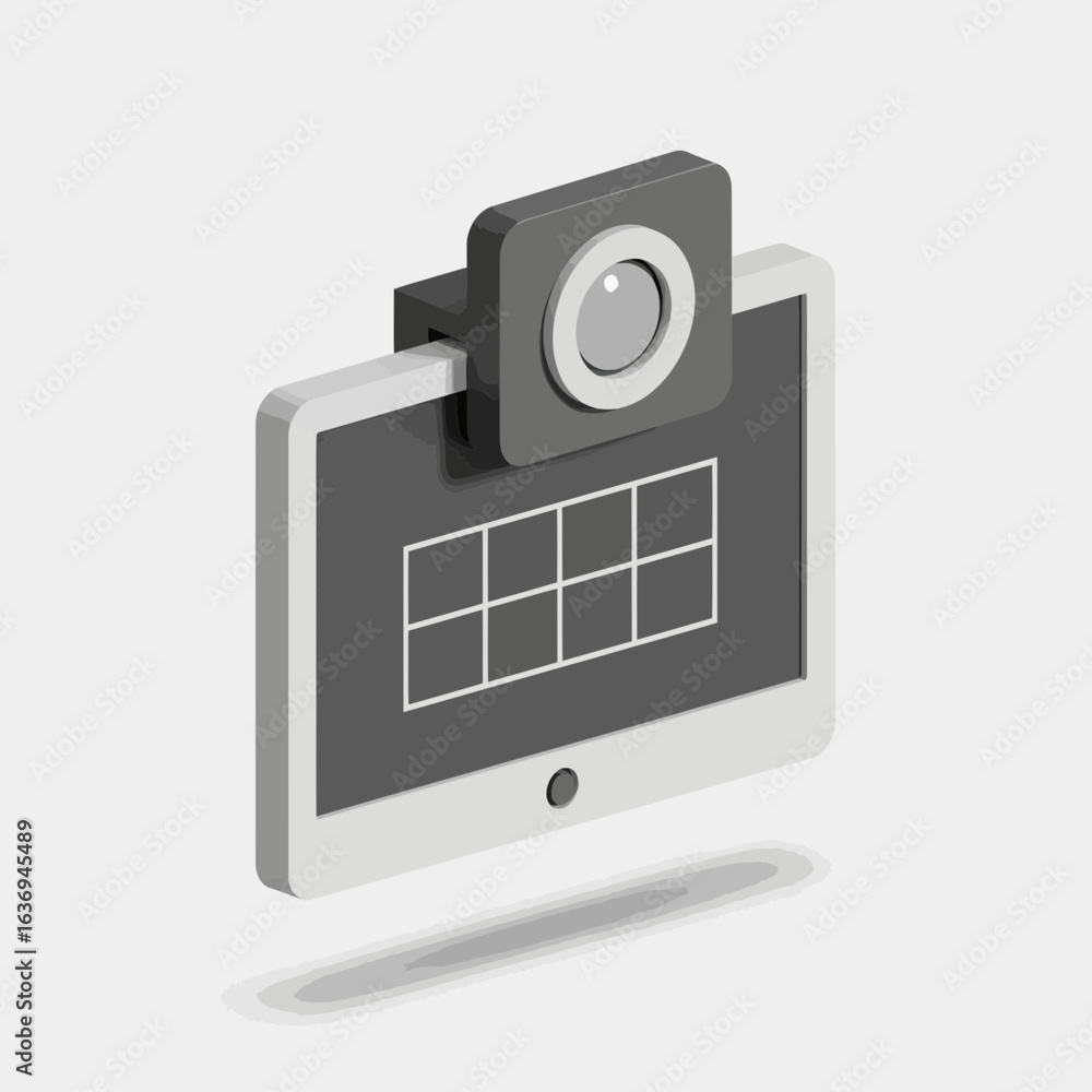 Aufkleber digital screen with attached camera and grid pattern.