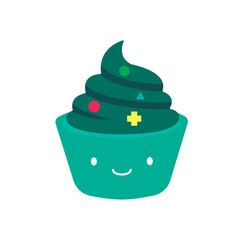 Green cupcake with decorations. Vector