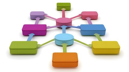 Colorful 3D Network Diagram Nodes Connection