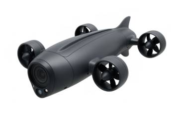 Underwater drone exploring ocean depths with transparent background