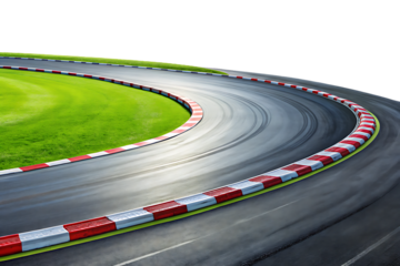 race track with sharp curve and skid marks - isolated on a white background PNG. GENERATIVE AI