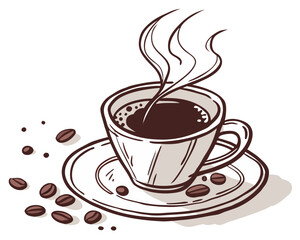 Obraz premium Watercolor Black Coffee Illustration – Hand Painted Hot Drink in Cup