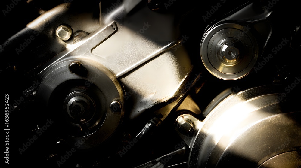 Poster Close-up view of intricate engine components.