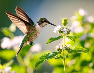 Fototapeta premium Hummingbird sips nectar from flower