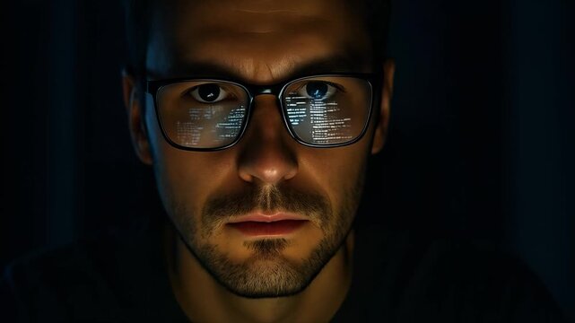 Professional close-up portrait of person wearing glasses