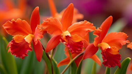 Fototapeta premium Close-up view of vibrant orange orchids.