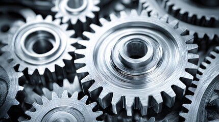 Close-up view of many metal gears.