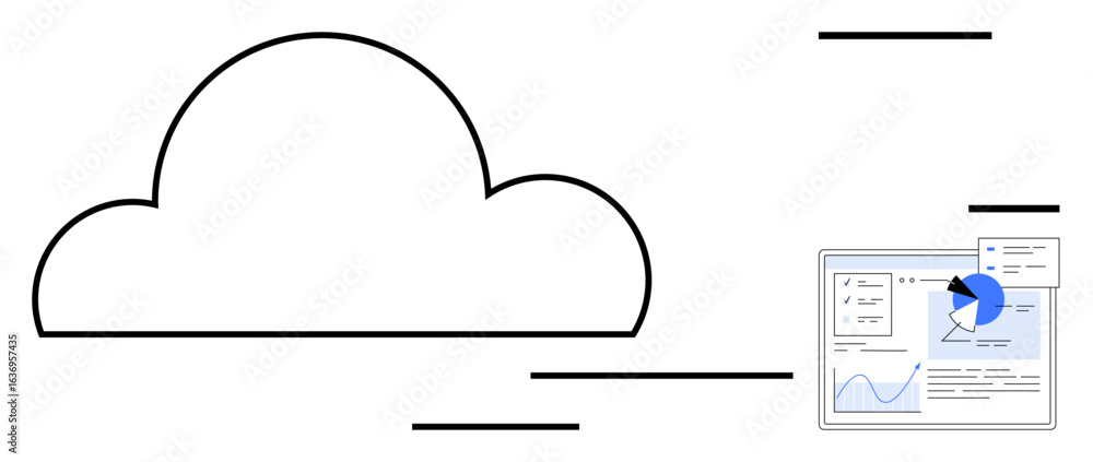 Poster large cloud outline with a sleek data dashboard featuring charts, graphs, and analytics interface. i