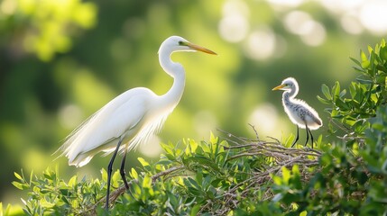 Fototapeta premium Great egret in wetlands