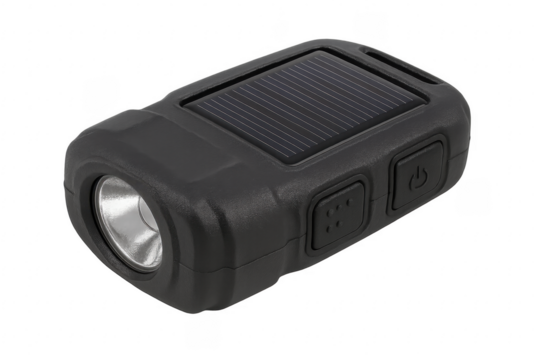 Compact Solar Powered Flashlight on Transparent Background