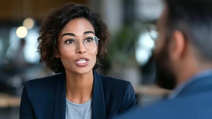 Indian HR officer engaging in a professional performance review meeting with an employee, providing constructive feedback while the employee listens attentively in a modern office