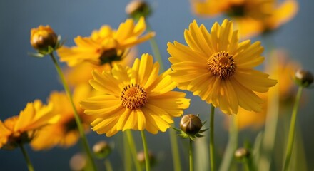 Close-up of vibrant yellow flowers, soft focus