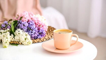Coffee and Lilacs on a Table