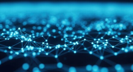 Blue abstract network of connected nodes, soft focus on dark background