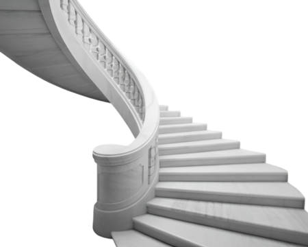 White marble spiral staircase isolated on white background elegant and luxurious architecture
