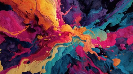 Abstract Digital Art Depicting Fluid Movement and Vibrant Colors in a Chaotic Composition