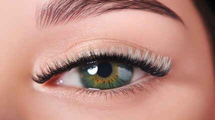 Obraz premium Closeup Green Eye with Long Volume Eyelashes Makeup