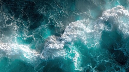 Fototapeta premium Abstract Digital Ocean Waves with Turquoise Foam and Ethereal Textures in Serene Water Background