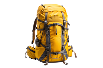 yellow tourist backpack - isolated on a white background .PNG. GENERATIVE AI
