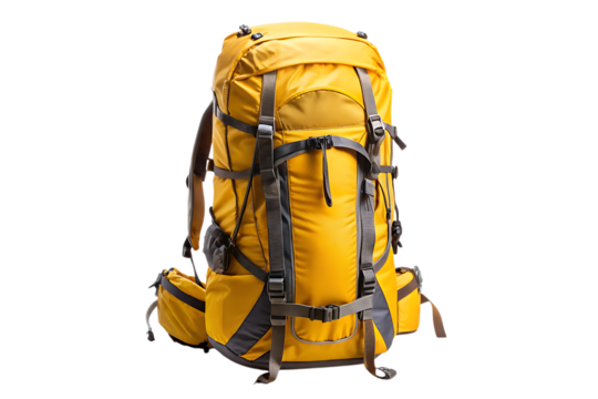 yellow tourist backpack - isolated on a white background .PNG. GENERATIVE AI
