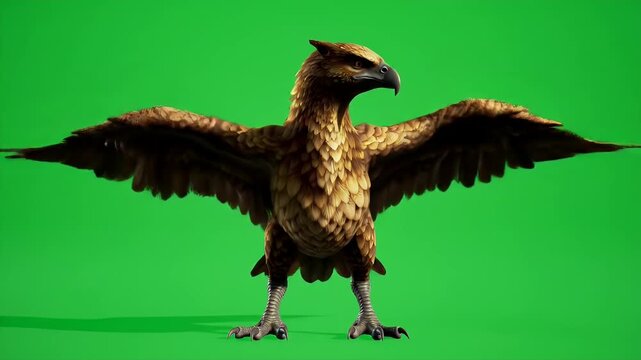 Golden Hippogriff Close Up Flapping Wings with Green Screen Background for Fantasy Adventure Scenes Majestic Winged Creature Perfect for Decoration Isolated on Green Screen Chroma Key Extraction