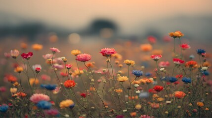 Obraz premium A field of wildflowers in vibrant colors.