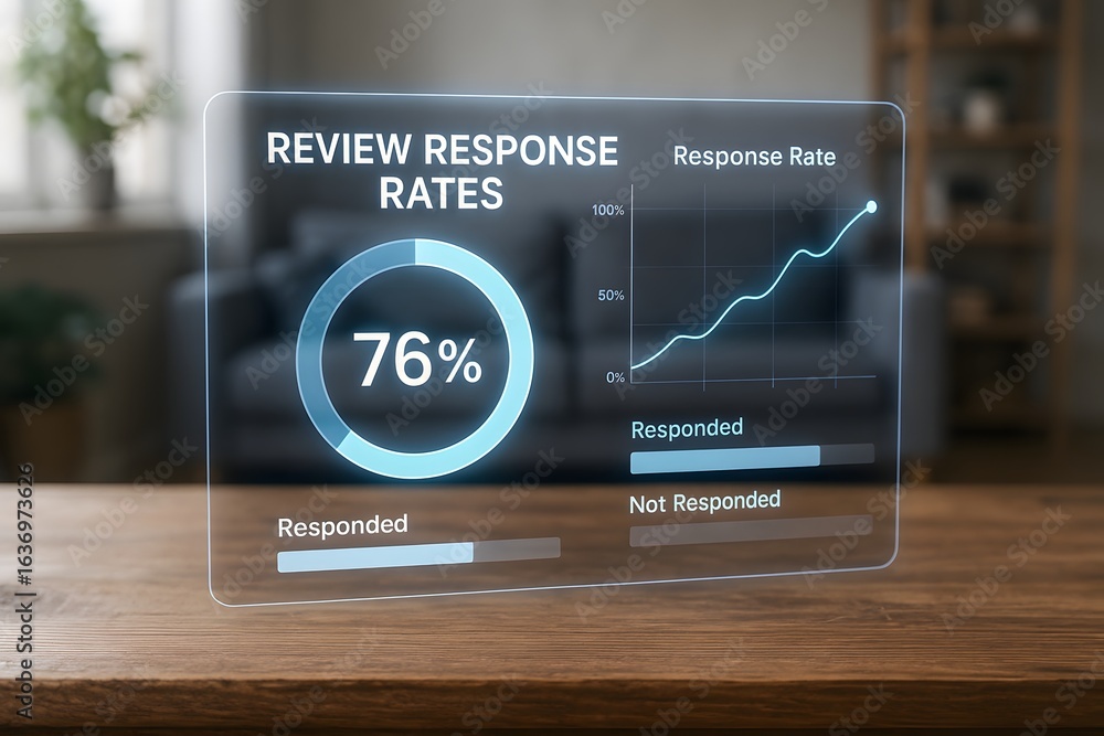 Poster analyzing review response rates with data visualization and graph analysis tool