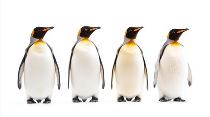 Fototapeta premium Group of four emperor penguins isolated on white.