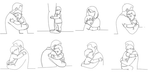 Set of 8 hugging SVG icons, one line style, transparent background, cut-out