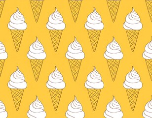 Ice cream cones, yellow background, repeating pattern