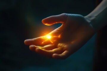 Close-up of a woman��s glowing fingers gently holding her face, JPEG format, symbolizing sensitivity, skincare, and beauty.