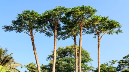 Obraz premium Majestic Tropical Palm Trees Against Clear Blue Sky