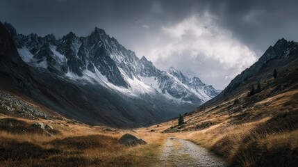 Obraz premium Winding road through snow-covered mountains at winter sunset showcasing nature's beauty and tranquility in remote areas