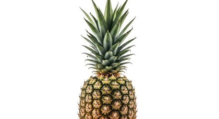 Fototapeta premium Ripe pineapple with spiky, green top on white