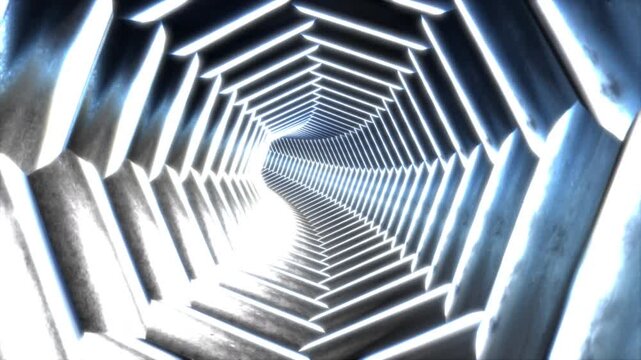 金属の八角形のトンネルのループ背景 銀色