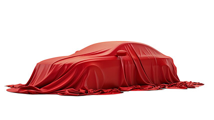 car with red curtain on white background
