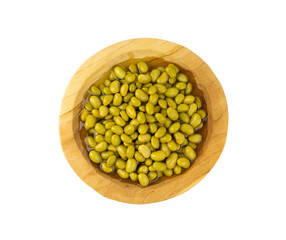 Edamame beans isolated. Green soy bean pile, cooked young soybean, boiled Japanese pea