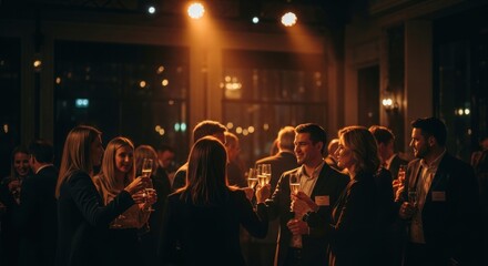 Business networking event, dimly lit