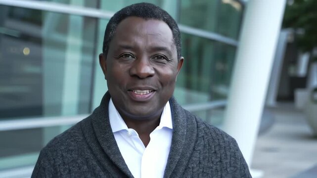 Portrait of a mature African American businessman smiling confidently outdoors in a city setting