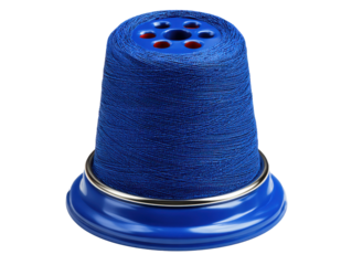 Crafting blue thread spool studio workspace photo creative setting. Isolated on transparent background, png.