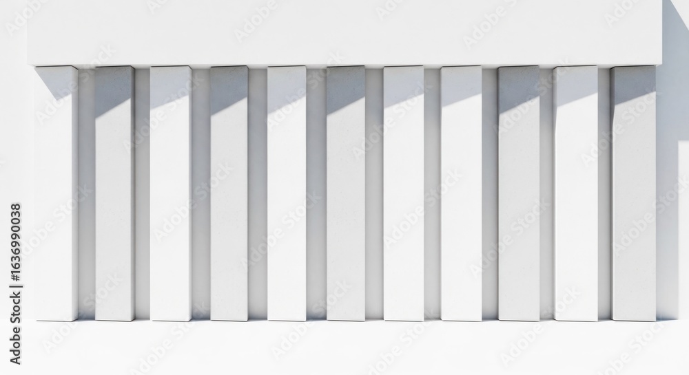 Poster White pillars in repeating pattern under strong light with sharp shadows