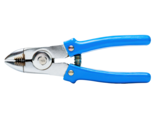 Hand tool action pliers in workshop environment close-up view. Isolated on transparent background, png.