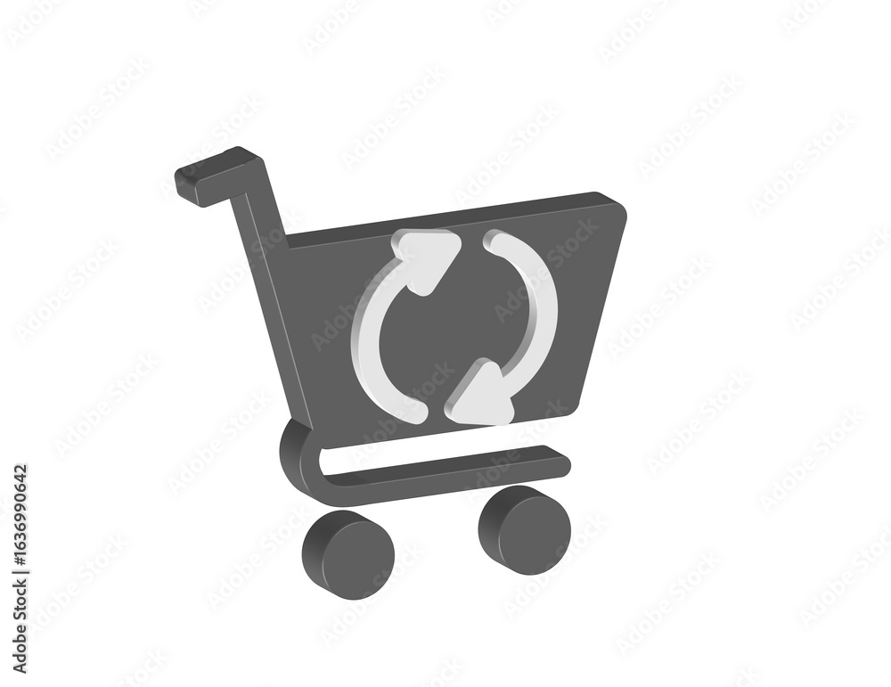 Poster simple 3d icon of a shopping cart with round arrows, refresh purchase, transparent background png fo